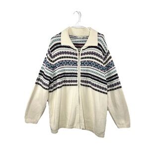 Cherokee Cardigan Sweater Fair Isle Nordic Colorful Zip Up Sz 2X Cotton